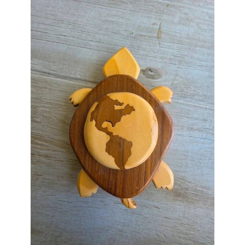Wooden Turtle Shaped Trinket Box